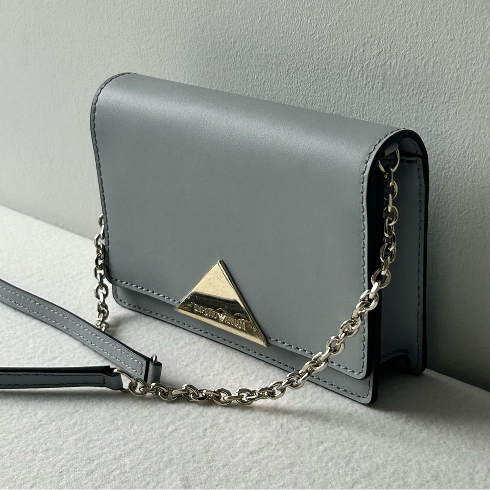 Emporio Armani Light Blue Leather Astrid Chain Crossbody Bag
